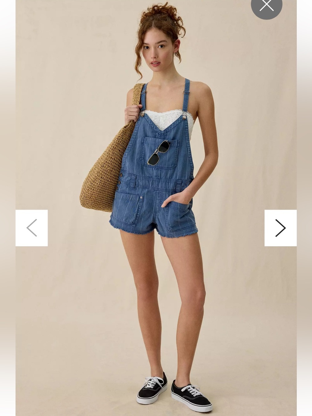 NWT retail $79 size M #UrbanOutfitters,
Vertical Pinstripe Denim Overall Shorts